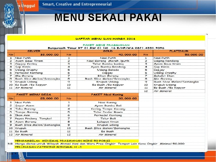 MENU SEKALI PAKAI Page 18 18 