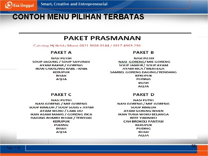 CONTOH MENU PILIHAN TERBATAS Page 28 28 