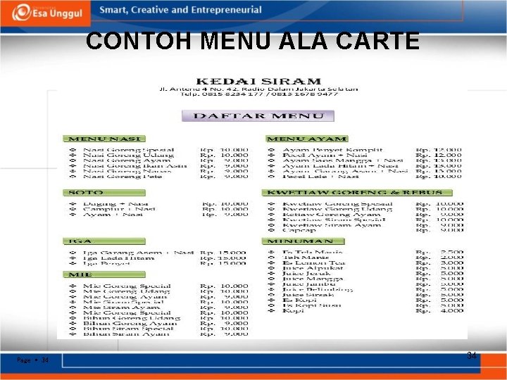 CONTOH MENU ALA CARTE Page 34 34 