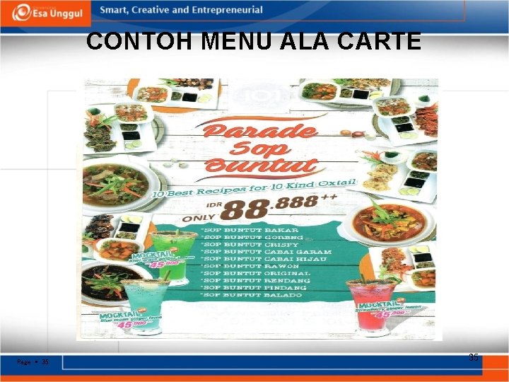 CONTOH MENU ALA CARTE Page 35 35 