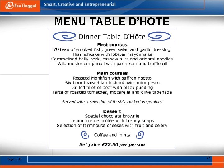 MENU TABLE D’HOTE Page 37 37 