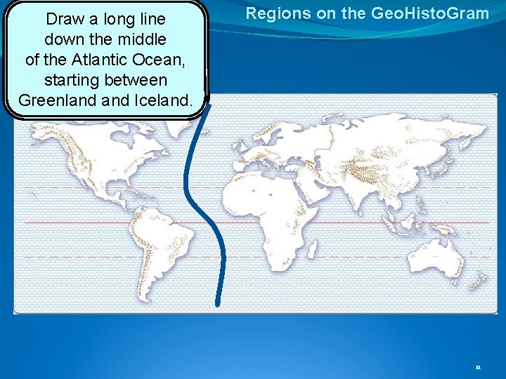 Draw a long line down the middle of the Atlantic Ocean, starting between Greenland