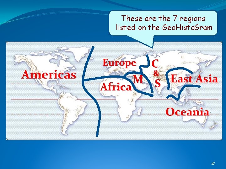 These are the 7 regions listed on the Geo. Histo. Gram Americas Europe C