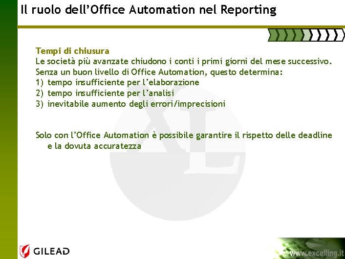 Il ruolo dell’Office Automation nel Reporting Tempi di chiusura Le società più avanzate chiudono