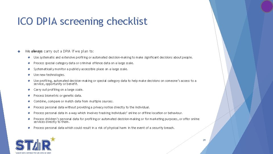 ICO DPIA screening checklist We always carry out a DPIA if we plan to: