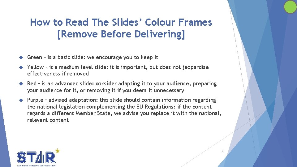 How to Read The Slides’ Colour Frames [Remove Before Delivering] Green – Is a