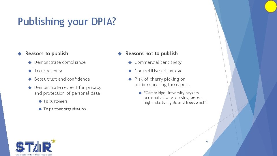 Publishing your DPIA? Reasons to publish Reasons not to publish Demonstrate compliance Commercial sensitivity