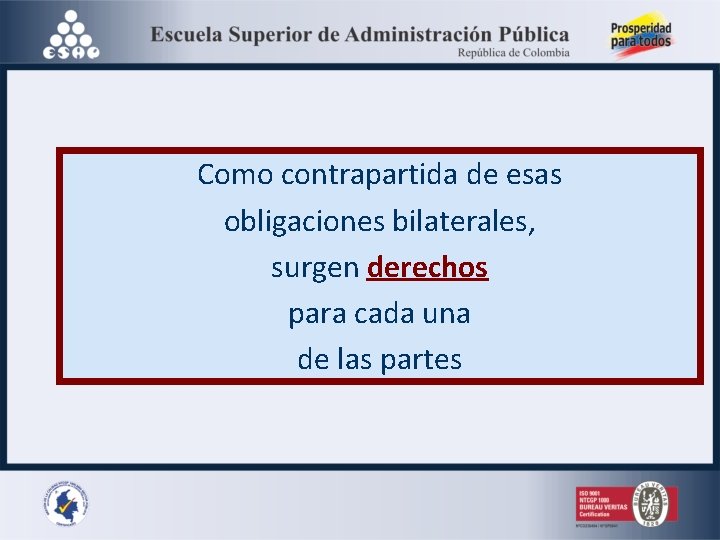 Como contrapartida de esas obligaciones bilaterales, surgen derechos para cada una de las partes