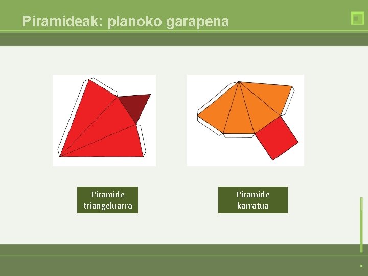 Piramideak: planoko garapena Piramide triangeluarra Piramide karratua 