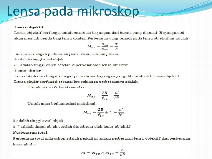 Lensa pada mikroskop Lensa pada mikroskop