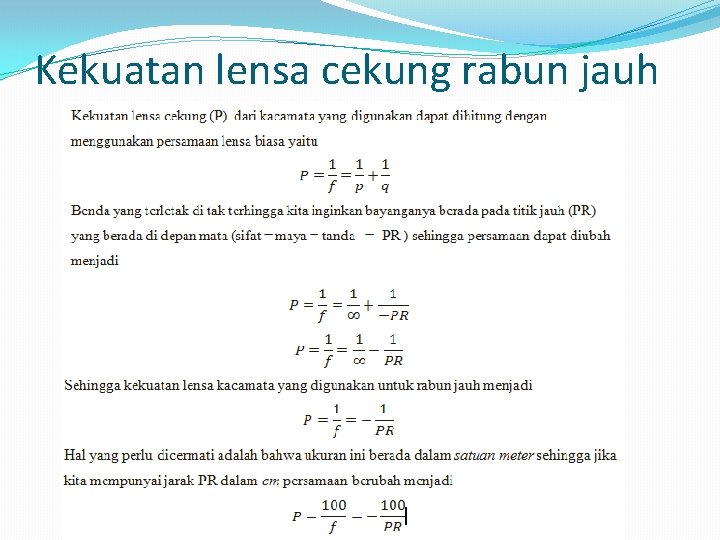 Kekuatan lensa cekung rabun jauh Kekuatan lensa cekung rabun jauh