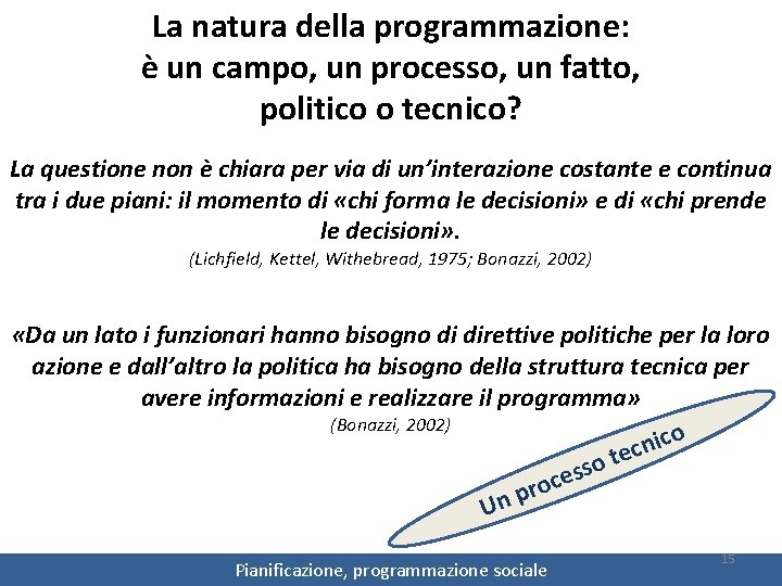 La natura della programmazione: è un campo, un processo, un fatto, politico o tecnico?