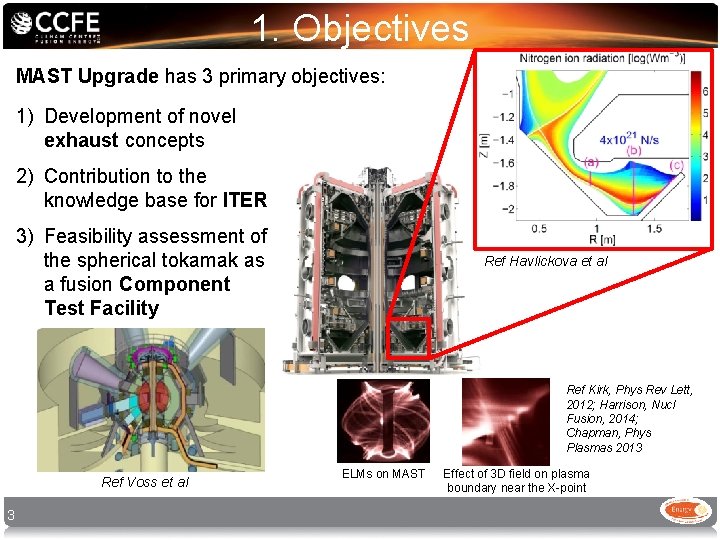 1. Objectives MAST Upgrade has 3 primary objectives: 1) Development of novel exhaust concepts 1. Objectives MAST Upgrade has 3 primary objectives: 1) Development of novel exhaust concepts