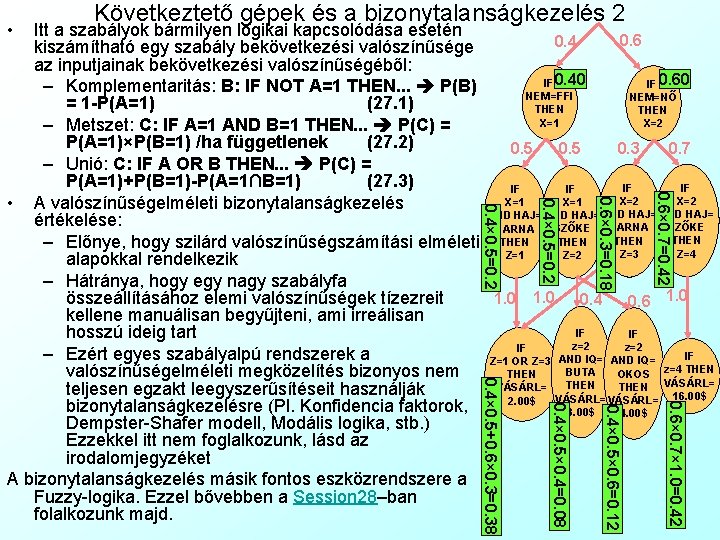  • Következtető gépek és a bizonytalanságkezelés 2 0. 6× 0. 7=0. 42 0.