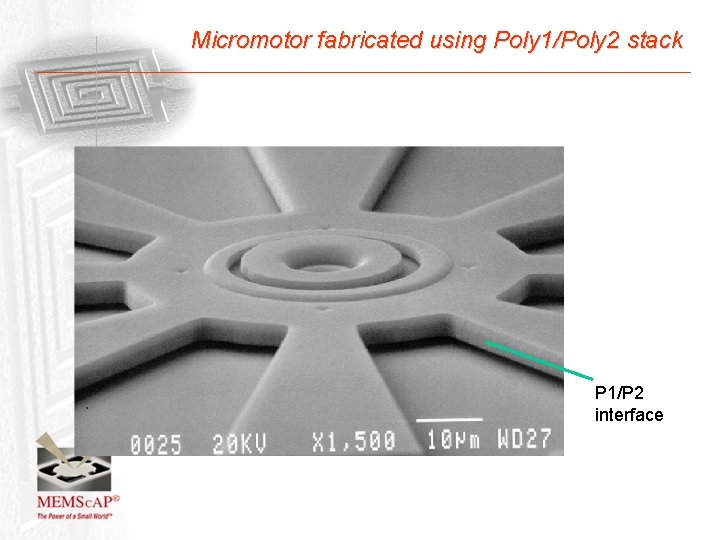 Micromotor fabricated using Poly 1/Poly 2 stack P 1/P 2 interface 