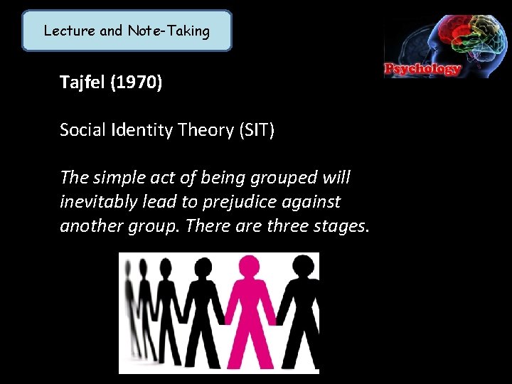 Lecture and Note-Taking Tajfel (1970) Social Identity Theory (SIT) The simple act of being