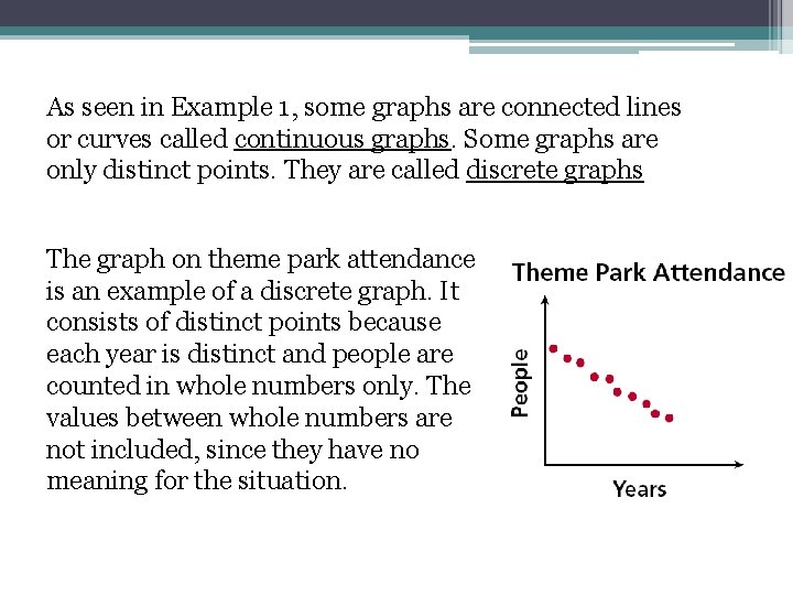 As seen in Example 1, some graphs are connected lines or curves called continuous