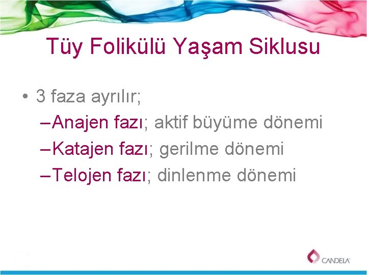 Tüy Folikülü Yaşam Siklusu • 3 faza ayrılır; – Anajen fazı; aktif büyüme dönemi