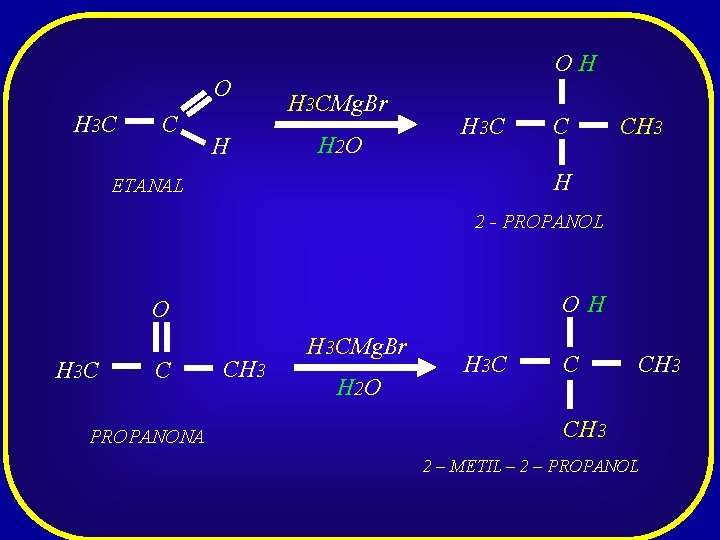 O H 3 C C H OH H 3 CMg. Br H 2 O