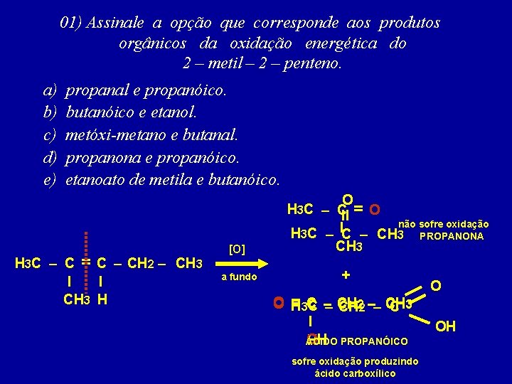 01) Assinale a opção que corresponde aos produtos orgânicos da oxidação energética do 2