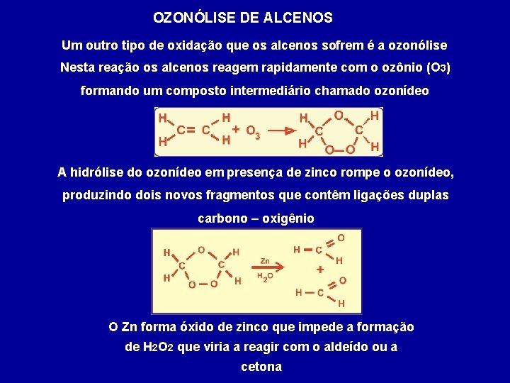 OZONÓLISE DE ALCENOS Um outro tipo de oxidação que os alcenos sofrem é a