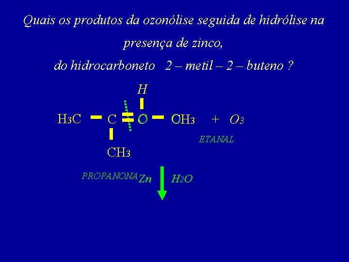Quais os produtos da ozonólise seguida de hidrólise na presença de zinco, do hidrocarboneto