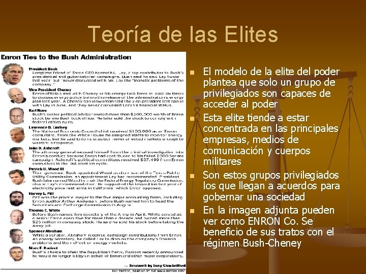 Teoría de las Elites n n El modelo de la elite del poder plantea