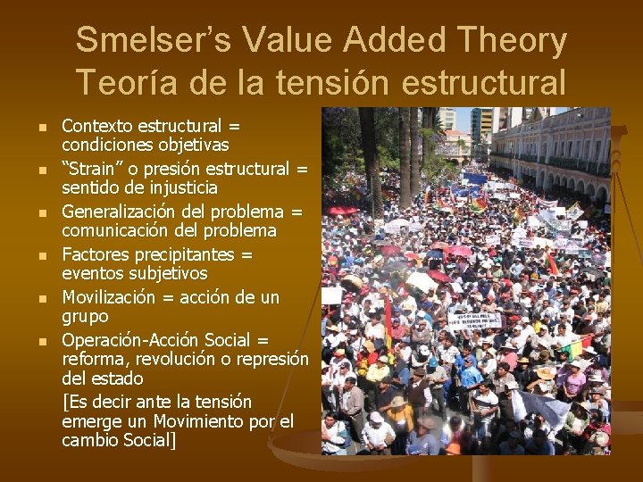 Smelser’s Value Added Theory Teoría de la tensión estructural n n n Contexto estructural