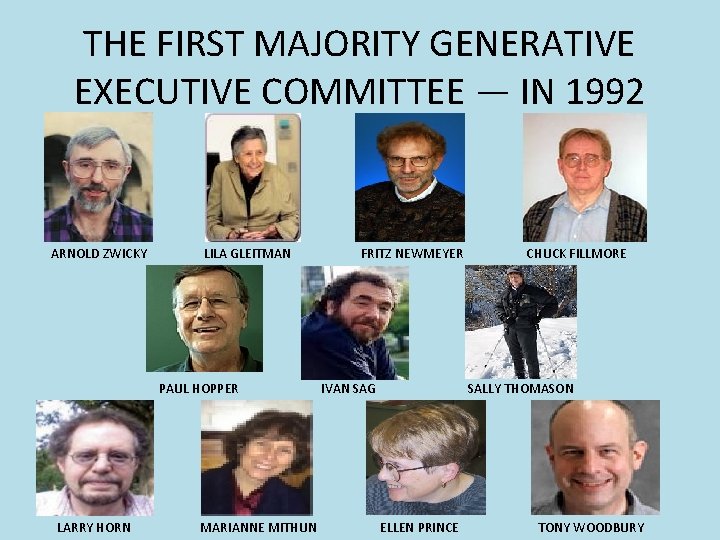 THE FIRST MAJORITY GENERATIVE EXECUTIVE COMMITTEE — IN 1992 ARNOLD ZWICKY LILA GLEITMAN PAUL THE FIRST MAJORITY GENERATIVE EXECUTIVE COMMITTEE — IN 1992 ARNOLD ZWICKY LILA GLEITMAN PAUL