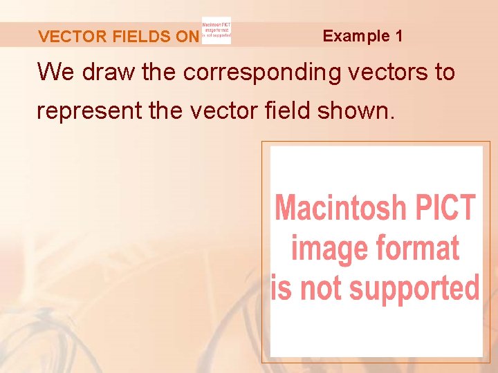 VECTOR FIELDS ON Example 1 We draw the corresponding vectors to represent the vector