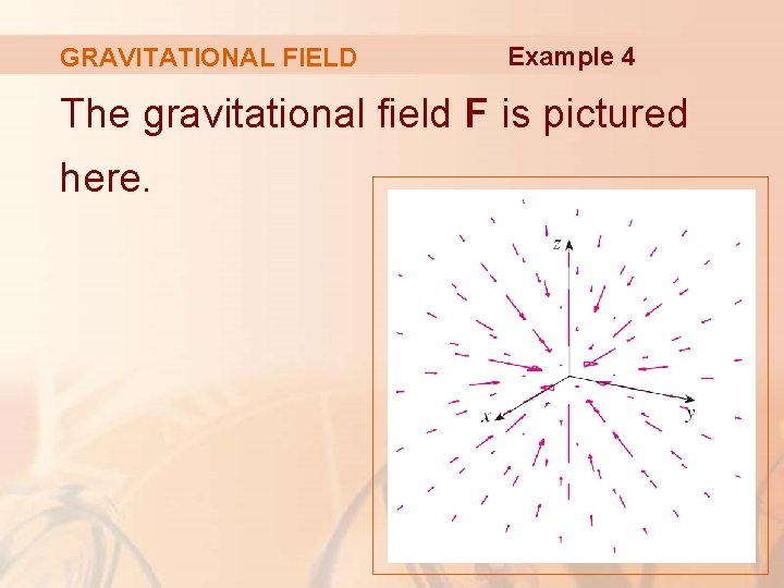 GRAVITATIONAL FIELD Example 4 The gravitational field F is pictured here. 