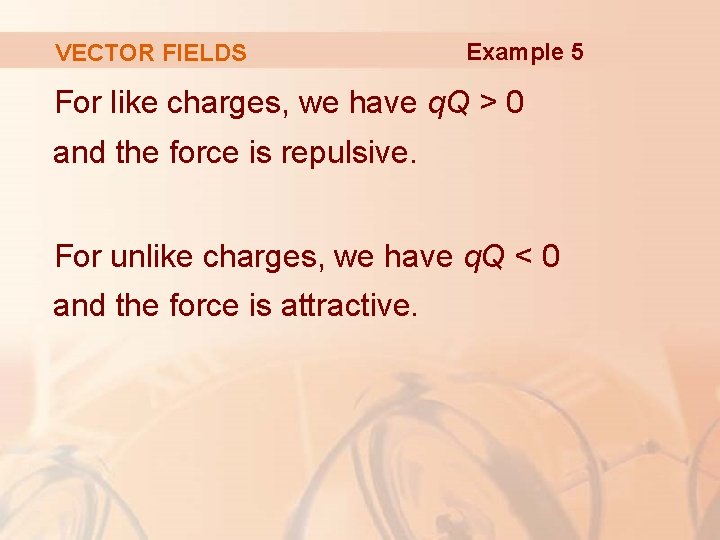 VECTOR FIELDS Example 5 For like charges, we have q. Q > 0 and