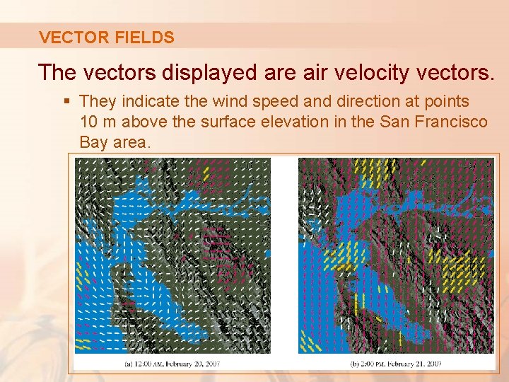 VECTOR FIELDS The vectors displayed are air velocity vectors. § They indicate the wind