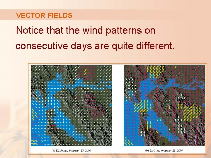 VECTOR FIELDS Notice that the wind patterns on consecutive days are quite different. 