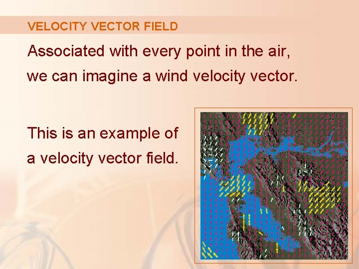 VELOCITY VECTOR FIELD Associated with every point in the air, we can imagine a