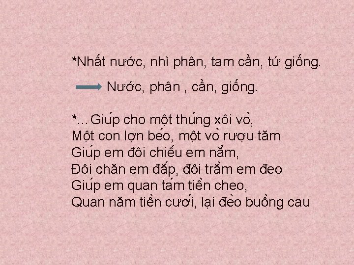 *Nhất nước, nhì phân, tam cần, tứ giống. Nước, phân , cần, giống. *…Giu *Nhất nước, nhì phân, tam cần, tứ giống. Nước, phân , cần, giống. *…Giu