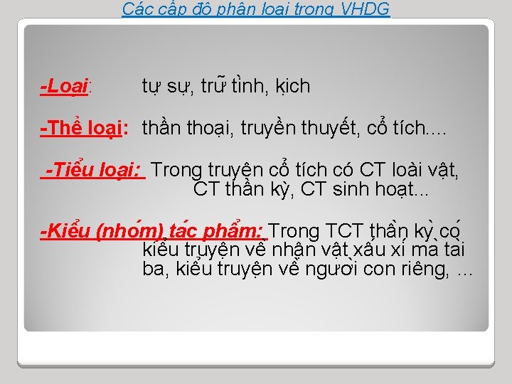 Các cấp độ phân loại trong VHDG -Loa i: tư sư , trư ti Các cấp độ phân loại trong VHDG -Loa i: tư sư , trư ti