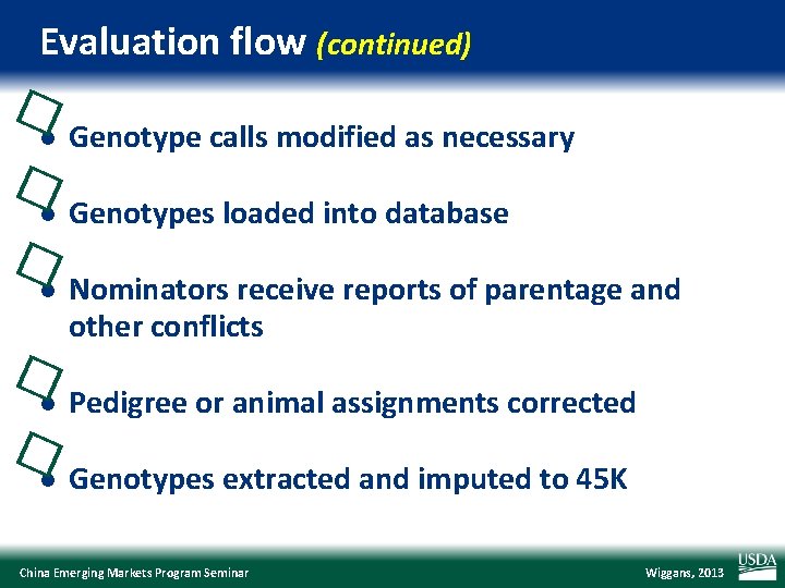 Evaluation flow (continued) � l � l � l Genotype calls modified as necessary