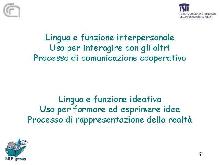 Lingua e funzione interpersonale Uso per interagire con gli altri Processo di comunicazione cooperativo