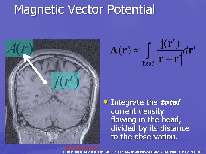Magnetic Vector Potential • Integrate the total current density flowing in the head, divided