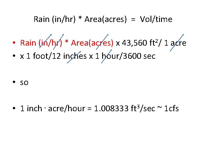 Rain (in/hr) * Area(acres) = Vol/time • Rain (in/hr) * Area(acres) x 43, 560