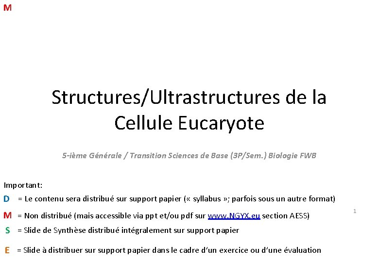 M Structures/Ultrastructures de la Cellule Eucaryote 5 -ième Générale / Transition Sciences de Base M Structures/Ultrastructures de la Cellule Eucaryote 5 -ième Générale / Transition Sciences de Base