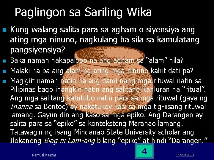 Paglingon sa Sariling Wika n Kung walang salita para sa agham o siyensiya ang Paglingon sa Sariling Wika n Kung walang salita para sa agham o siyensiya ang