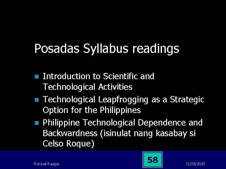 Posadas Syllabus readings n n n Introduction to Scientific and Technological Activities Technological Leapfrogging Posadas Syllabus readings n n n Introduction to Scientific and Technological Activities Technological Leapfrogging