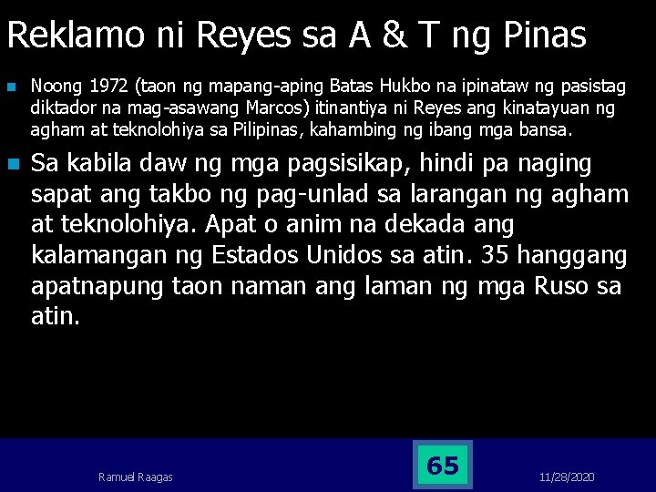 Reklamo ni Reyes sa A & T ng Pinas n n Noong 1972 (taon Reklamo ni Reyes sa A & T ng Pinas n n Noong 1972 (taon