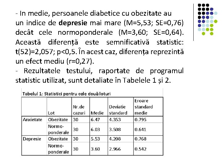 - In medie, persoanele diabetice cu obezitate au un indice de depresie mai mare