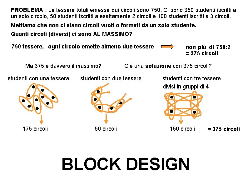 PROBLEMA : Le tessere totali emesse dai circoli sono 750. Ci sono 350 studenti
