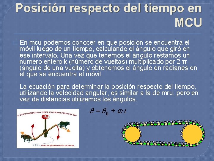 Posición respecto del tiempo en MCU � En mcu podemos conocer en que posición