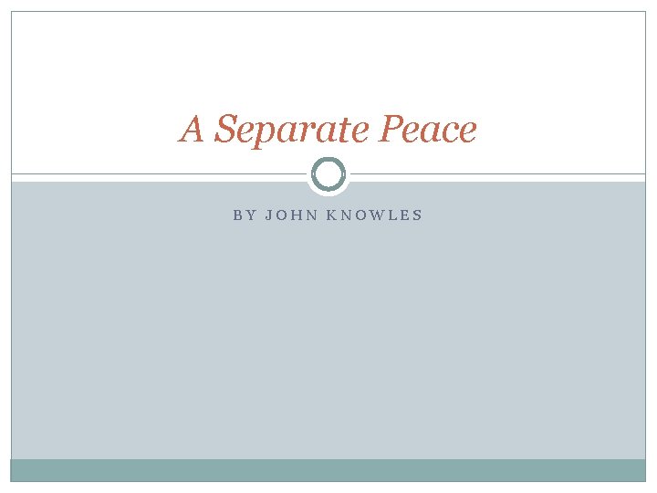 A Separate Peace BY JOHN KNOWLES 