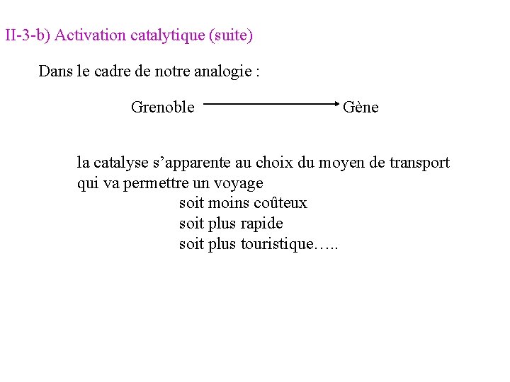 II-3 -b) Activation catalytique (suite) Dans le cadre de notre analogie : Grenoble Gène II-3 -b) Activation catalytique (suite) Dans le cadre de notre analogie : Grenoble Gène